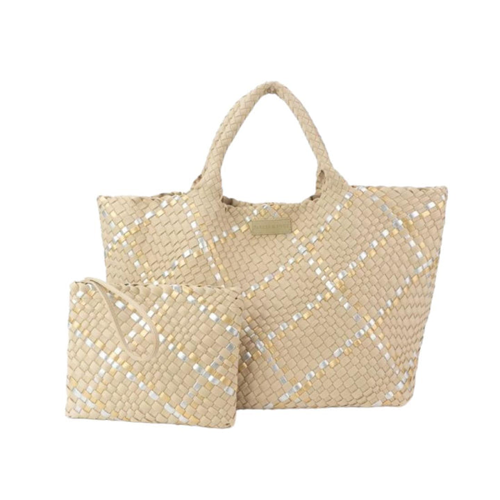 Beige Metallic - Oversized Woven Tote