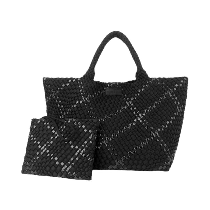 Black Metallic - Oversized Woven Tote